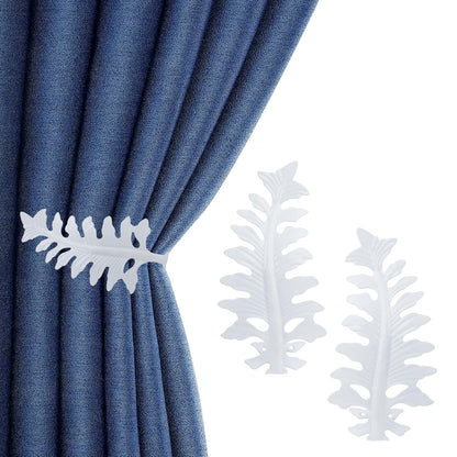 Bitray 2Pcs Leaf Curtain Tiebacks White Curtain Holdbacks Metal Curtain Holders for Wall - White