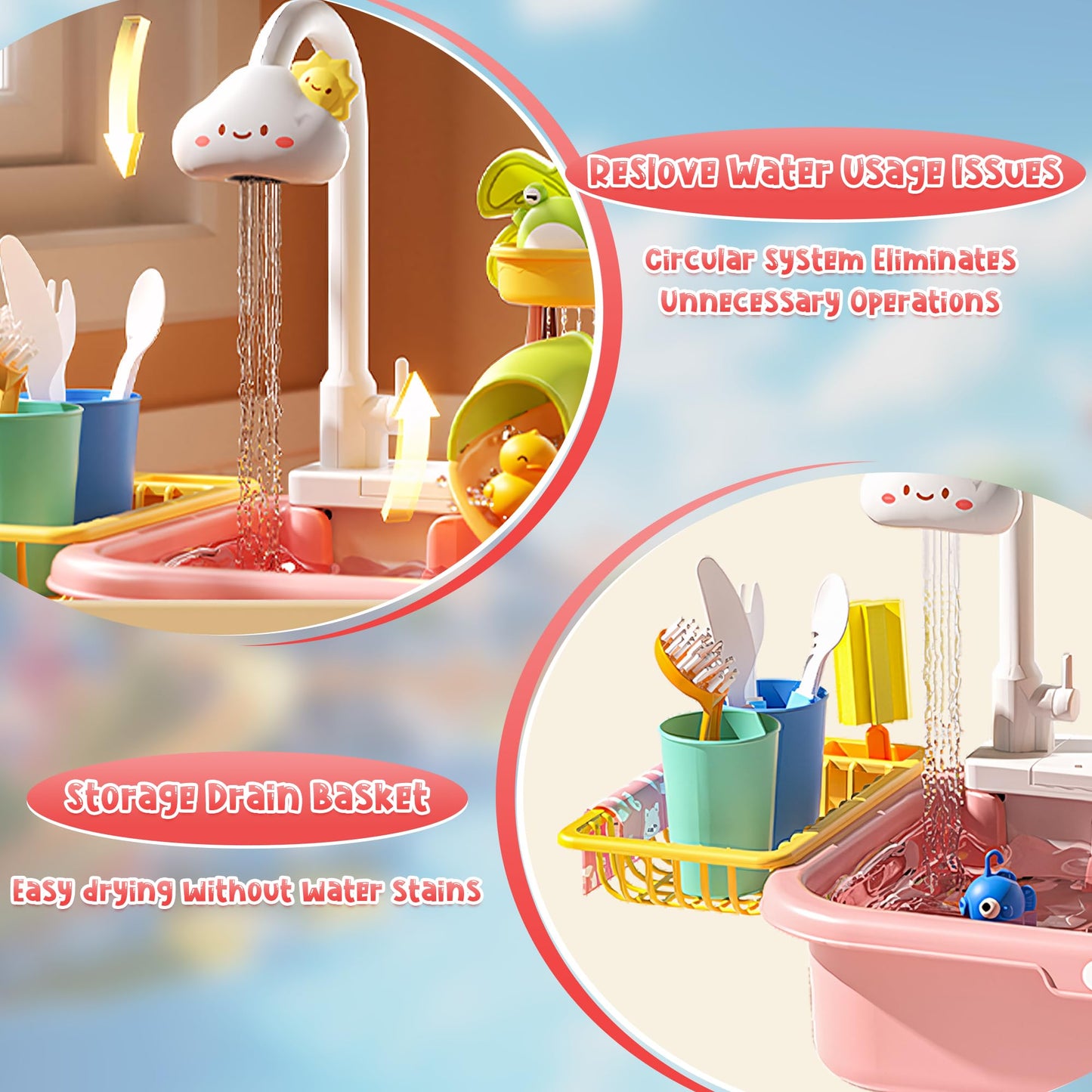 Dtadvlo Upgraded Toddler Sand Water Table Toy with Electric Water Pump, Kids Sand Water with Faucet/Play Food Accessories/Fishing Toy, Kitchen Play Sink Toys for Girl Boy Age 3+ (Pink)