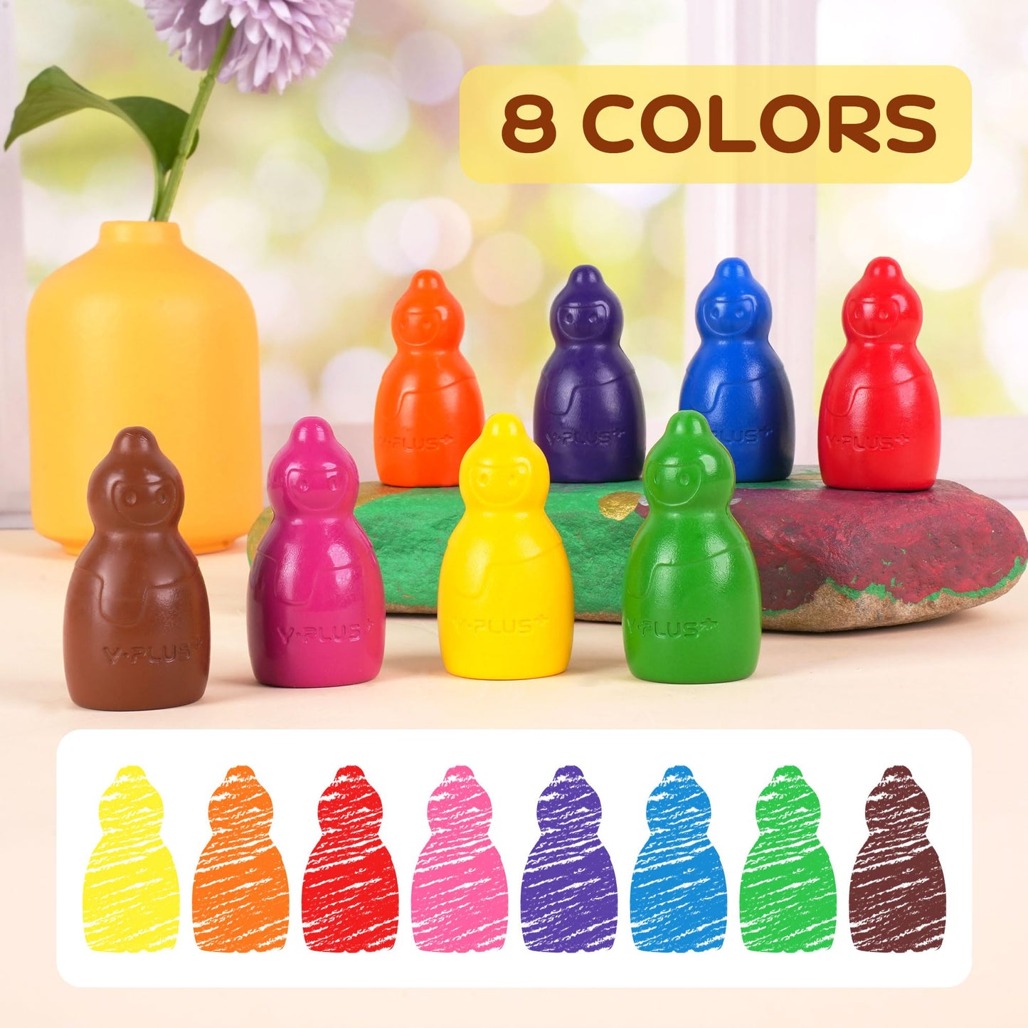 YPLUS Jumbo Crayons for Toddlers 1-3, 8 Colors Non-Toxic Washable Art Crayons for Kids, Easy-Grip Preschool Drawing Supplies for Kids Ages 1-4 (Ideal Gift)