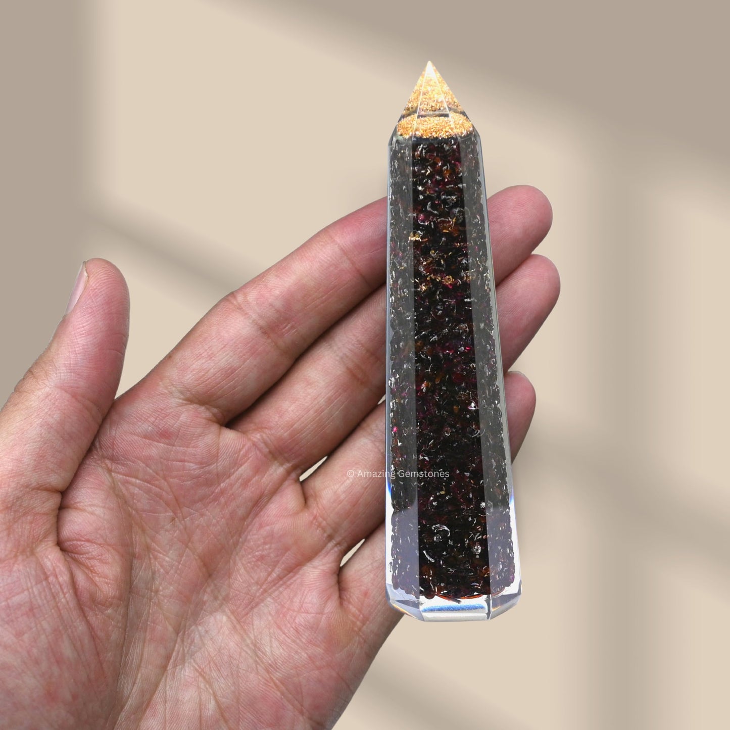 Amazing Gemstone Garnet Orgonite Orgone Crystal Towers - Large 4.5" Orgonite Crystal Wand Obelisk Tower Point for Meditation, Crystals and Healing Stones Gift and Protection