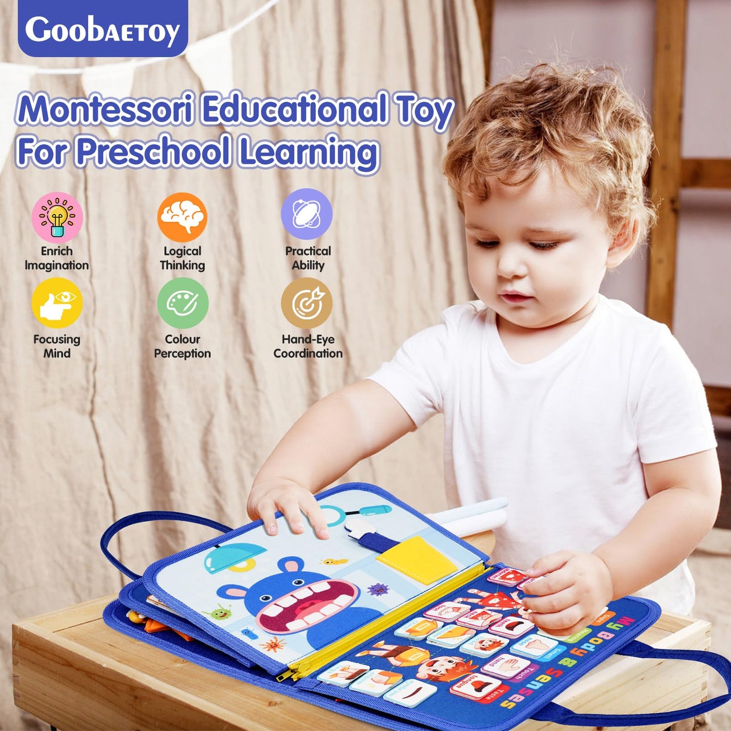 Goobaetoy Montessori Busy Board Boy, Toddler Toys for 3-6 Years Old Boy, Toddler Busy Book Educational Learning Sensory Activity Toys for Road Airplane Travel for Kids with Autism