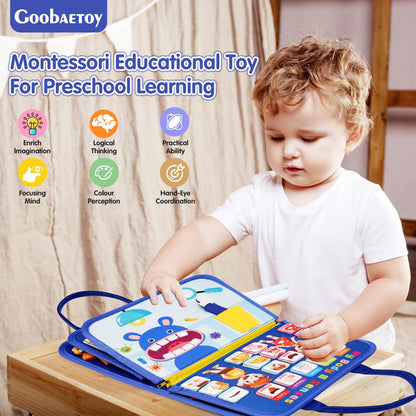 Goobaetoy Montessori Busy Board Boy, Toddler Toys for 3-6 Years Old Boy, Toddler Busy Book Educational Learning Sensory Activity Toys for Road Airplane Travel for Kids with Autism