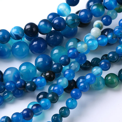 Blue Striped Agate Beads Gemstone Round Crystal Energy Stone Beads for Jewelry Making DIY Bracelet Necklace 1 Strand 15.5inch 35PCS 10MM