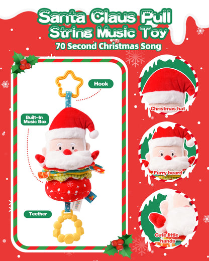 Jollybaby Car Seat Stroller Crib Hanging Toy for Baby 6-12-18-36 Months, My Baby First Christmas Santa Claus Musical Pull String Toys, Tummy Time Infants/Newborns Easter Gifts for Boy and Girl