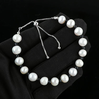 CRYSTALIS Natural Blue-Sapphire And Freshwater Pearl Beaded Bracelet, Elegant Beads Crystal, Chakra Bracelet, Healing Bracelet, Gemstone Jewelry, 925 Sterling Silver Slider 10 inch