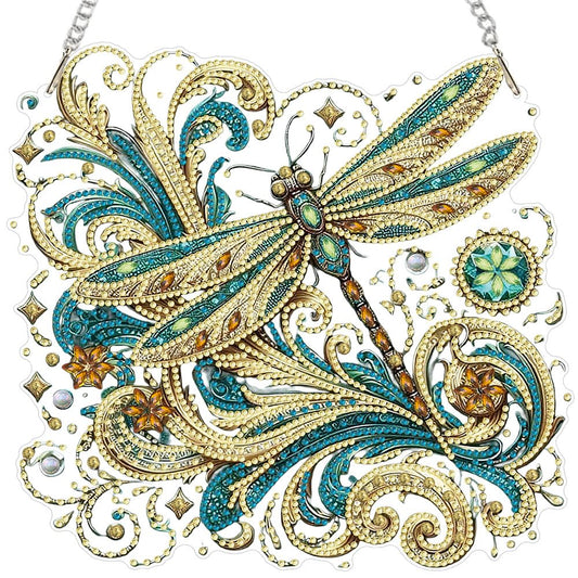 LPDJITO Dragonfly Diamond Painting Kits Hanging Pendant, Flower & Dragonfly Crystal Diamond Art Hanging Sign, Double-Sided Pattern Craft Ornament for Home Decoration and Gift