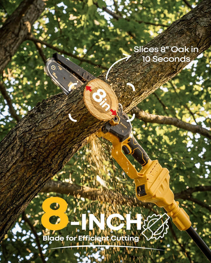 Dnveey 8-Inch Cordless Pole Saw for Tree Trimming, Compatible with DeWalt 20V Max, 15.6FT Extendable 2-in-1 Mini Chainsaw & Tree Trimmer, 800W Brushless [Tool Only - No Battery]