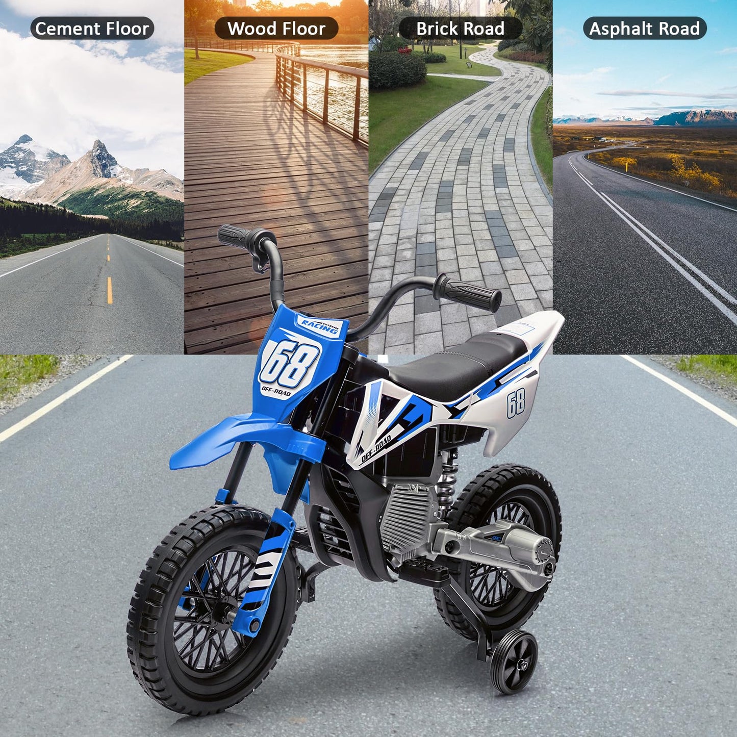 GarveeLife 12V Kids Motorcycle, Electric Dirt Bike with Traning Wheels, Twist Grip Throttle, 3mph Max Speed and Music, Ride on Motorcycle for Toddlers, Deep Blue (Deep Blue)