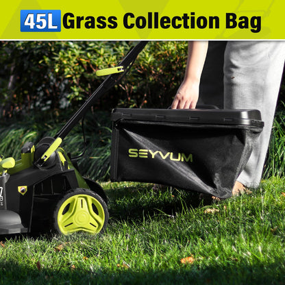 SEYVUM 40V 16-inch Cordless Lawn Mower with 45L Grass Collection Bag, 6 Position Height Adjustment Electric Lawn Mower, 2 x 20V 4.0Ah Battery Powered Push Lawnmower, 2.4A Fast Charger, Lemon Green