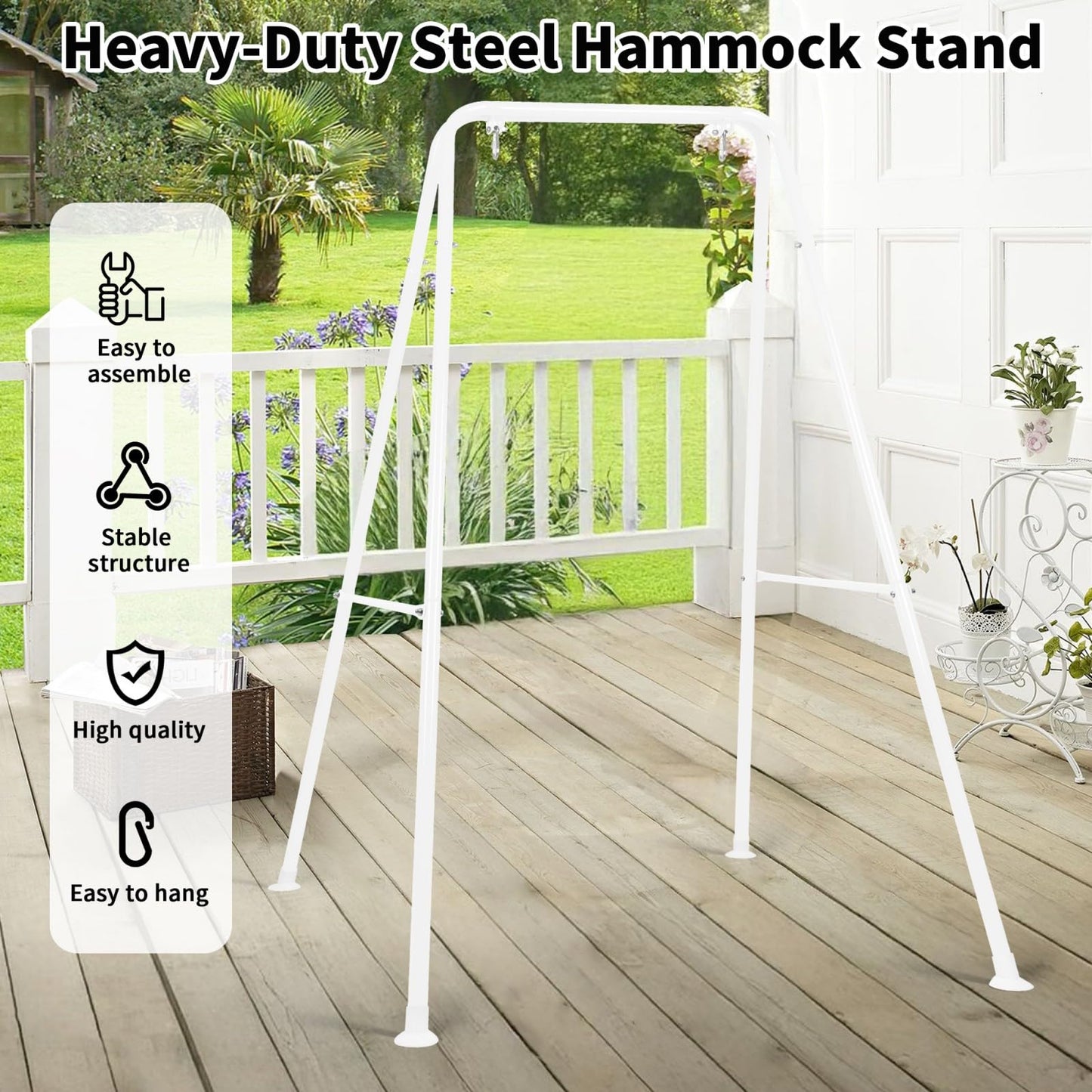 AUTOKAKUM Hammock Chair Stand, Heavy-Duty A-Frame Metal Swing Stand for Indoor and Outdoor, Suitable for Most Hanging Chairs, Easy to Assemble & Store, Hammock Chair not Included (White)