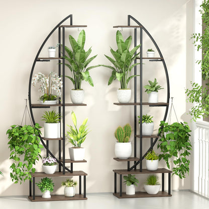 BLAZPATH Plant Stand Shelf Indoor with 6 Grow Light, 7 Tiered 65" Tall Black Large Half Moon Lighted Plant Rack Holder, 2 Pack Big High Circular Arch Multi Herb Stand with Built in LED Grow Light Set
