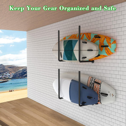 Paddleboard and Surfboard Storage Rack, 3 in 1 Overhead Garage Ceiling Storage Rack & Kayak Rack Wall Mount Organization & Adjustable Ladder Hanger for Canoe Rack, Snowboard with Non-Slip Padding