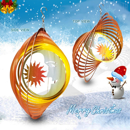 FONMY Wind Spinner 3D Stainless Steel Laser Cut Metal Art 12 inches Moon and Sun Hanging Wind Spinner, Kinetic Yard Art Decorations - Indoor/Outdoor Décor