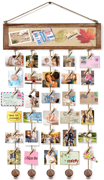 Bikoney Picture Frames Collage Wall Decor Hanging Photo Display Multi Pictures Organizer with Wood Bulletin Board Photo Board 30 Clips and 6 Pushpins for Room (Carbonized Black)