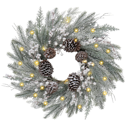 Christmas Wreath for Front Door 26" Large White Xmas Wreath with Frosted Pinecone Berries Battery Operated LED Wreath for Christmas Outdoor Window Fireplaces Walls Home Winter Decor, Briful