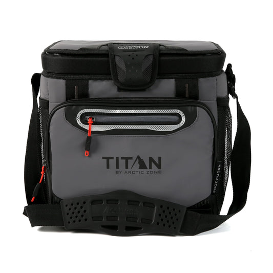 Titan by Arctic Zone Zipperless Soft Sided Cooler with HardBody Liner and SmartShelf, Insulated Bag with Shoulder Strap for Lunch and Travel, 16 Can Capacity, Sharkskin Gray