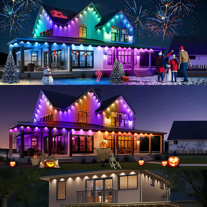 LLdshun Permanent Outdoor Lights, 50FT RGB LED Smart Eaves Lights with 30 LEDs, IP67 Waterproof, Remote/APP Control, DIY Scene Modes, Music Sync Lighting for Party, House, All Holiday Decorations