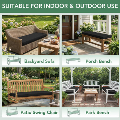 Summsun Outdoor Bench Cushion: Waterproof and Fade Resistant Patio Furniture Cushions - Non-Slip Bench Pad Cushion with Removable Cover for Garden Swing Porch Sofa Settee, 48 x 18 x 3 Inch, Black