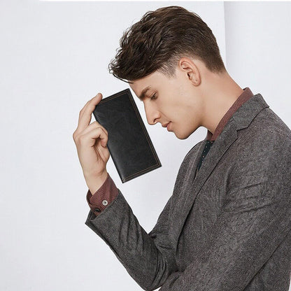 FALAN MULE Long Wallet for Men Leather Bifold Card Holder Slim Wallet with ID Window