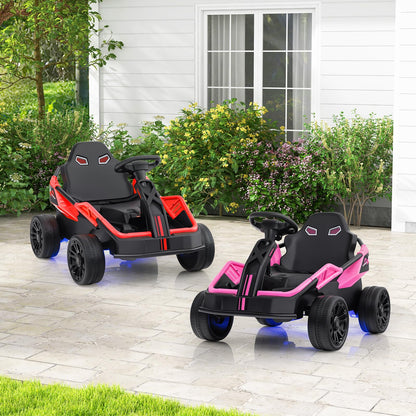 Costzon Electric Go Kart for Big Kids, 12V Ride on Race Toy Car w/Remote Control, LED Lights, 3 Speeds, 16" Wide Seat, Shock Absorbers, Horn & Music, Racing Kids Electric Kart for Boys & Girls (Pink)