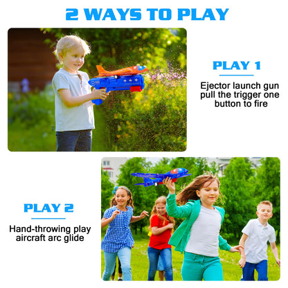 LJZJ 3 Pack Airplane Launcher Toys, 2 Flight Modes LED Foam Glider Catapult Plane, Outdoor Flying Toy for Kids, Birthday Gifts for Boy Girl 3+ Year Old, B-Day Party Supplies