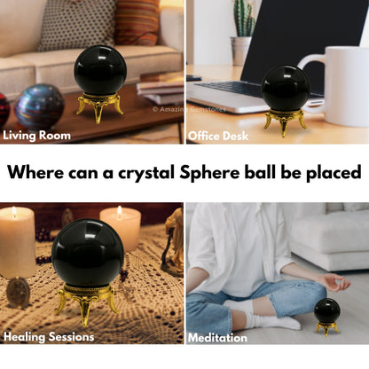 Amazing Gemstone Black Agate Crystal Ball with Stand - 2" Inches Crystal Sphere Meditation Balls for Witchcraft and Decorative Balls