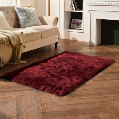 duduta Burgundy Faux Fur Rug 3x5 ft for Nursery Girls Bedroom, Fluffy Shag Rectangle Sheepskin Rug Machine Washable