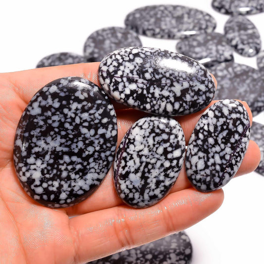 Natural Snowflake Gemstone- Healing Crystals for DIY Jewelry Making -Loose Natural Cabochon -Perfect for Crafting Unique Jewelry Designs Gift for Her, Mother and Wife (5 pcs, 25-35 mm)