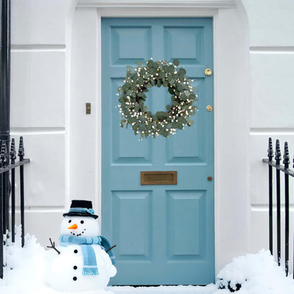 MAINGKAUNG Green Eucalyptus Wreath 22inch Greenery Wreaths for Front Door Artificial Winter Wreath with Green Eucalyptus Leaves White Berries for Winter Christmas Window Wall Indoor Holiday Decoration