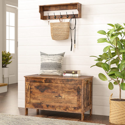HOOBRO Toy Box, Retro Wooden Look Storage Chest with Safety Hinge, Entryway Storage Bench Supports 220 lb, 29.9 x 15.7 x 18.9 Inches Toy Chest Organizer, Easy Assembly (Rustic Brown) BF75CW01G1