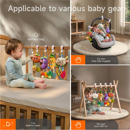 TUMAMA Hanging Vegetable Plush Toy Set, 4 Different Vegetable Crib Stroller Toys, Early Baby Cognitive Sensory Rattle Hanging Toy with Teether. Suitable for Babies 0, 3, 6, 9, 12 Months