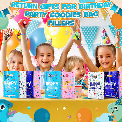 Seenelling 48 Pcs Happy Birthday Party Gift for Students, Return Gifts for Birthday Stuffed Animal Silicone Wristbands Badge Stickers for Party Goodie Bags Teachers Classroom Reward