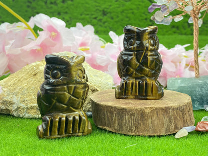 YATOJUZI 2” Owl Decors Natural Tiger's Eye Crystals Stones Cute Decor Polished Hand-Carved Sculpture Statue Figurines Gemstone Home Office Desk Decoration Reiki Energy Gifts
