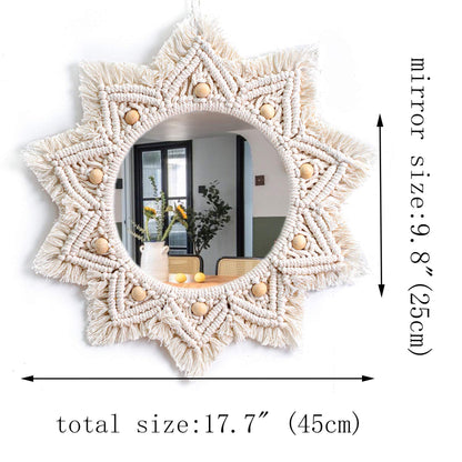 TENEWEE Boho Wall Decor Mirror Macrame Circle Hanging Mirror for Bedroom Living Room Apartment Entryway Home Decor
