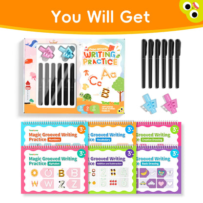 Timetome Large Magic Grooved Writing Practice for Kids 3-5, Grooved Writing Books Ages 6-8, Magic Book Handwriting Practice for Kids 5-7, Preschool Workbook Tracing Books for Boys & Girls