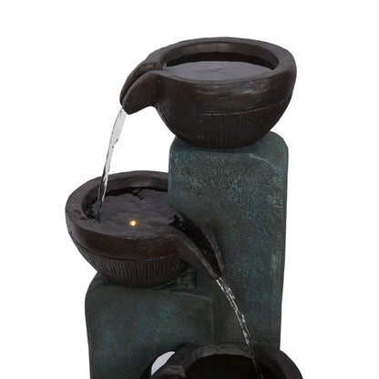 Alpine Corporation TZL396 31" 4 Tier Bowls Cascading Fountain with LED Lights, Elegant Outdoor Water Feature for Garden, Patio, Yard & Outdoor Spaces, Relaxing Waterfall Fountain, Gray
