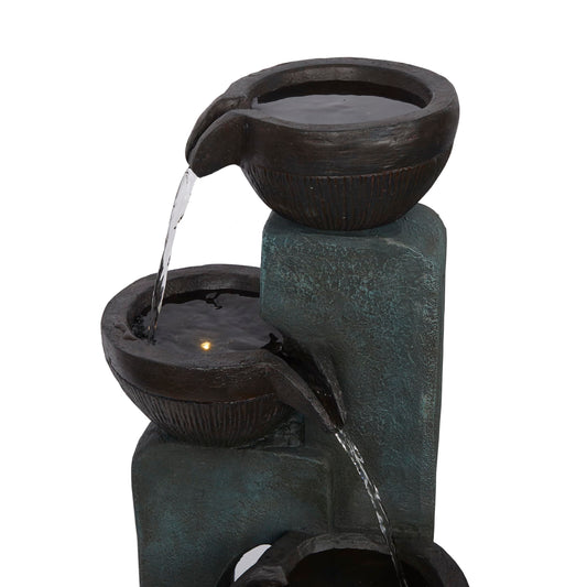 Alpine Corporation TZL396 31" 4 Tier Bowls Cascading Fountain with LED Lights, Elegant Outdoor Water Feature for Garden, Patio, Yard & Outdoor Spaces, Relaxing Waterfall Fountain, Gray