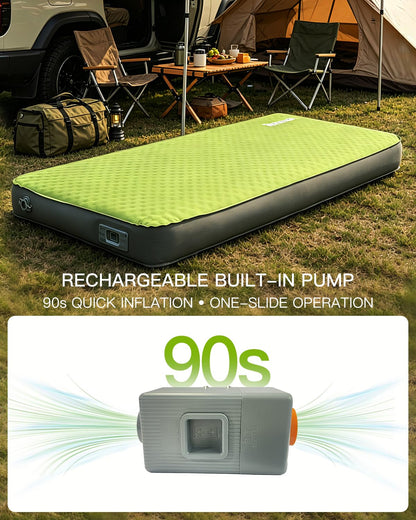 Byomostor 4" Ultra-Thick Foam & Air Camping Mattress with Built-in Rechargeable Air Pump, 9.5R Insulated Portable Foam Sleeping Pad for Car, SUV, Rooftop Tent – Single Size, All-Season Comfort