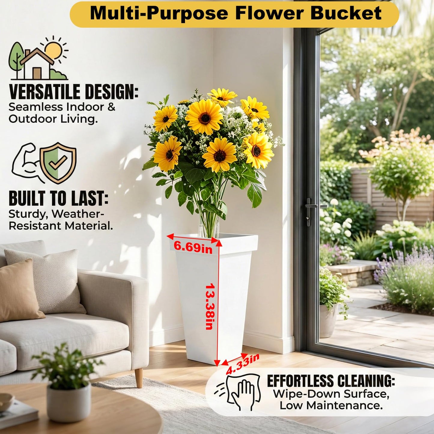 VITNSVILE Mobile Metal Flower Plant Stand, 360° Rolling Flower Display Stand for Indoor Outdoor, Space Saving Flower Bar Stand for Patio, Garden Event White, Black, Gold (White)