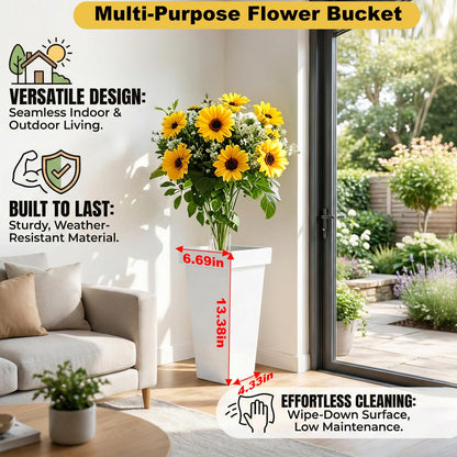 VITNSVILE Mobile Metal Flower Plant Stand, 360° Rolling Flower Display Stand for Indoor Outdoor, Space Saving Flower Bar Stand for Patio, Garden Event White, Black, Gold (White)