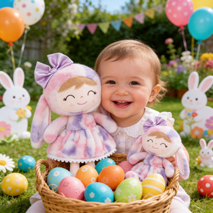 Gloveleya Easter Bunny Gift Baby Girl Gift Plush Bunny Dolls First Baby Doll Toddlers Rabbit Toy Bunny Gifts for Girl Tie-Dye Purple 12 Inches
