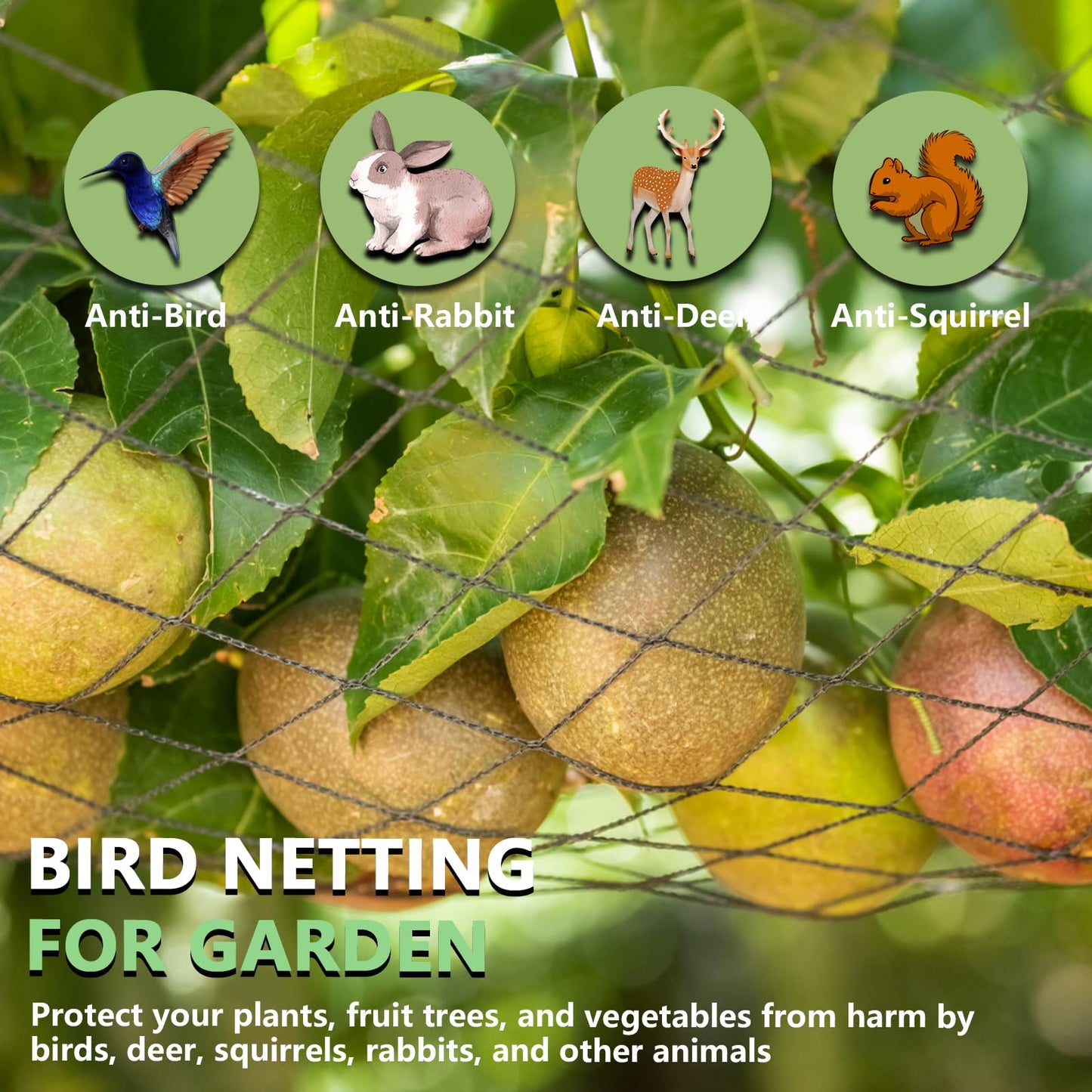 Bird Netting for Garden 25 x 25 FT Heavy Duty Black Garden Netting for Fruit Trees, Chicken Coop, Pond, Blueberry Bushes, Poultry & Deer Netting, HDPE Plant Protection Net Fence with Ties