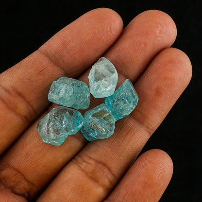 CRYSTALINES 5pcs Natural Raw Blue Zircon Gemstones, Bulk Rough Stones, DIY Craft-Jewelry Making, Wholesale Loose Supply, Chakra Healing Crystals, December Birthstone, Gem Collection