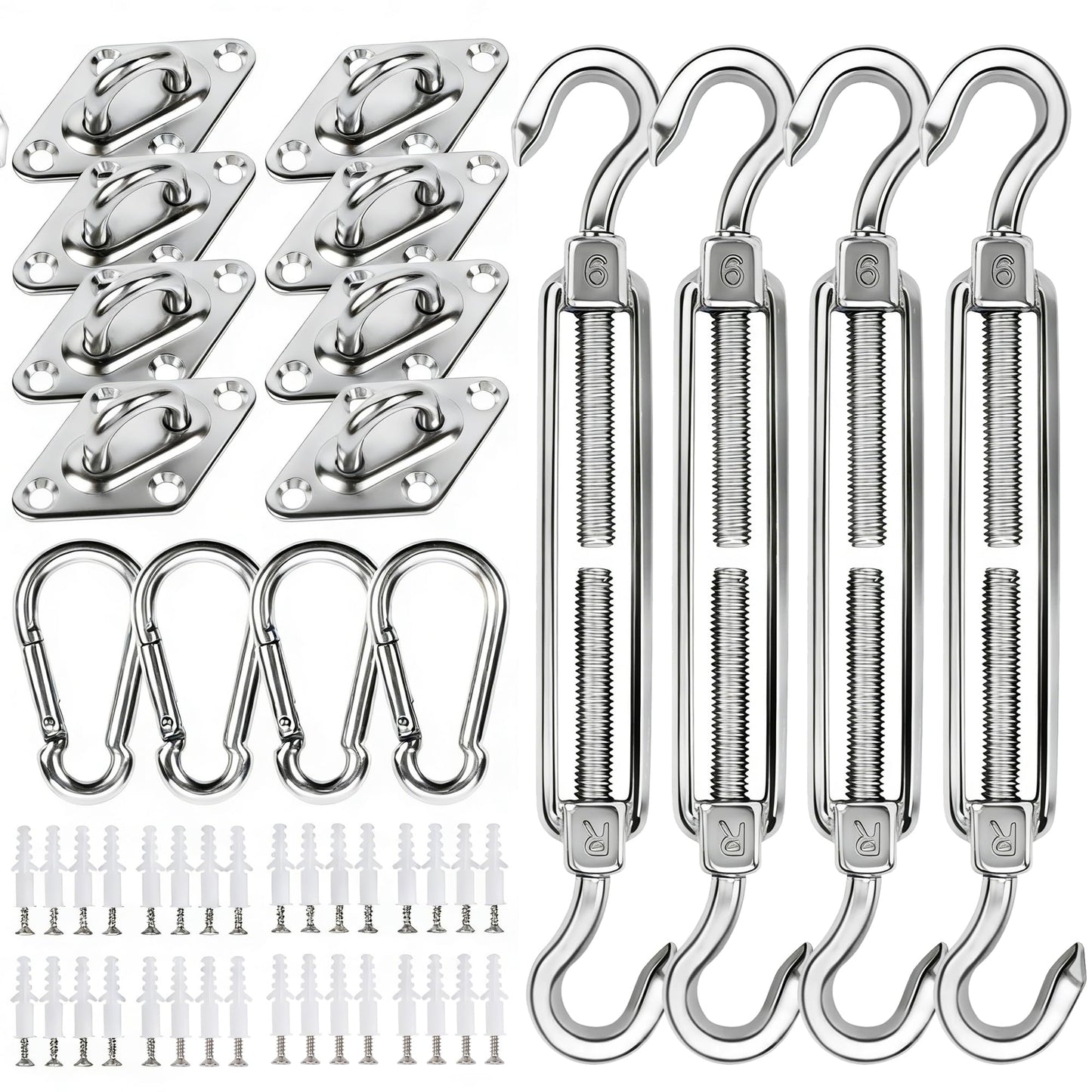 YOFIT 80 Pcs Shade Sail Hardware Kit 6 inch for Triangle Rectangle Sun Shade Sail Installation, 304 Grade Stainless for Garden Outdoors