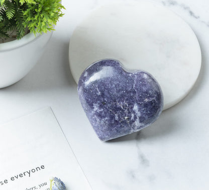 Crocon® 50mm Lepidolite Heart stone Big Heart Shape Puff Stones Set 450+ Carats Pocket Crystal Healing Tumble Collection Palm Worry Stone Good Luck Charm Meditation Gift Craft Home Decor