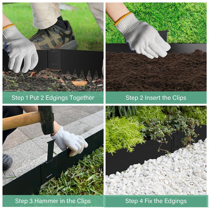 Ganeekiron Metal Landscape Edging 6-Pack, Steel Edging Powder Coating - 40" L x 8" H Strips Garden Edging Border with 6 Clips - Edge for Lawn Yard (20Ft Total, Black)