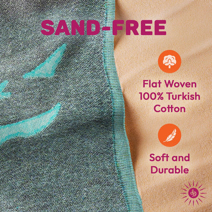Sun Drunk Turkish Beach Towel XL Crabs Bleu Verts - Cotton Turkish Towels for Beach, Pool Towel, Quick Dry Sand Free, Thin Towels Oversized for Travel Soft Sandproof & Lightweight