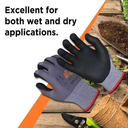 WOLF Ultra-Thin Nitrile Foam Grip Palm Coated Nylon Shell Work Glove, Construction, Gardening, Mechanics, Warehouse, Multi-Purpose, Black (12, Extra Large)
