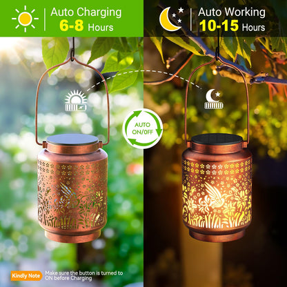 KOOPER 2 Pack Solar Lanterns Outdoor Waterproof Birthday Gifts for Women Mom Grandma, Upgraded Hummingbird Hanging Solar Lantern Lights Outdoor, 2 Modes Metal Outdoor Decoration for Yard, Patio