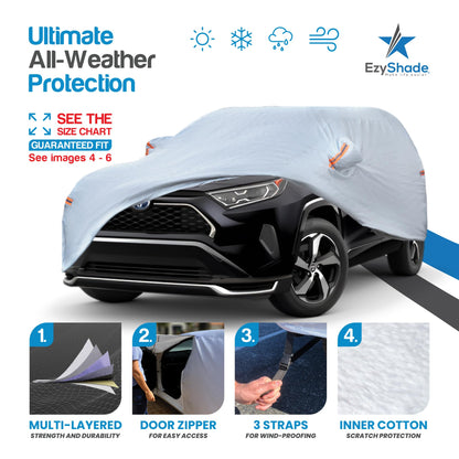 EzyShade 10-Layer SUV Car Cover Waterproof All Weather. See Vehicle Size-Chart for Accurate Fit. Outdoor Full Exterior Covers for Automobiles Heavy Duty Tarp Jeep Rav4 CRV. Size S3 (See SizeChart)